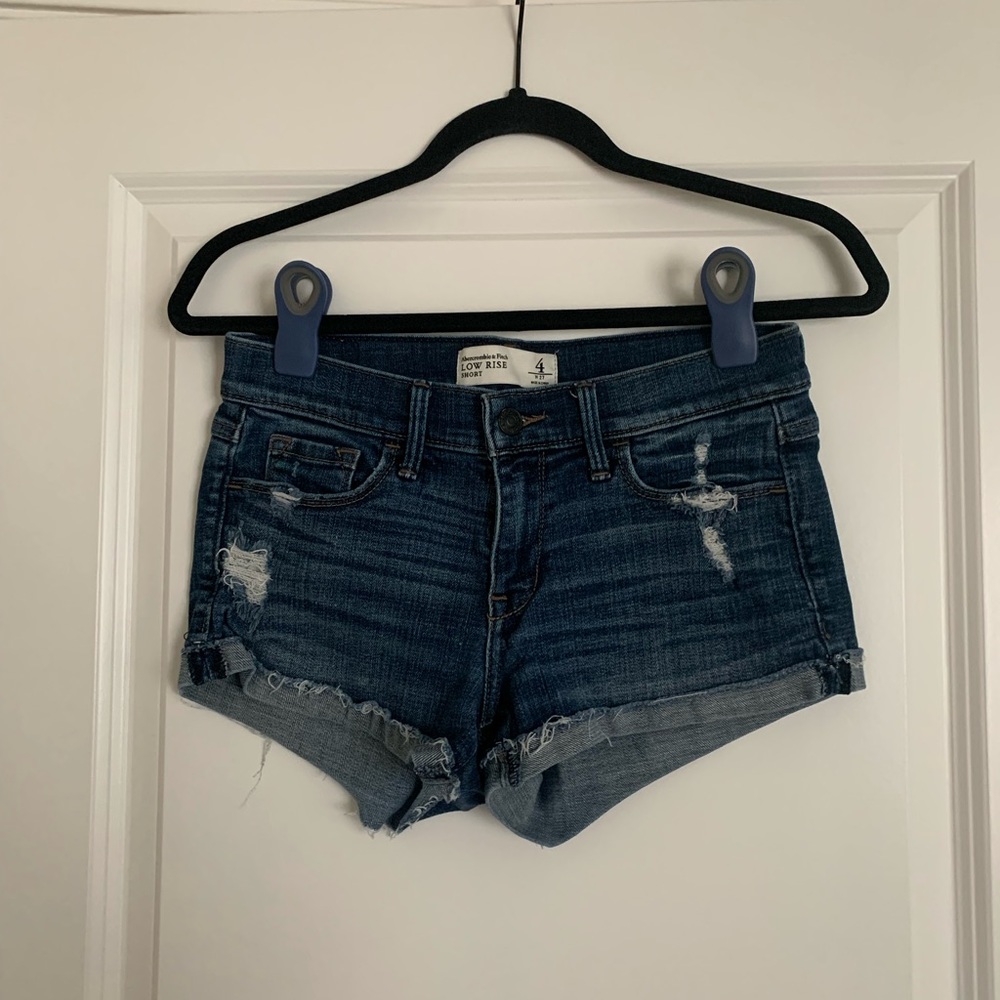 Abercrombie, slightly distressed, low-rise jean shorts, size 4